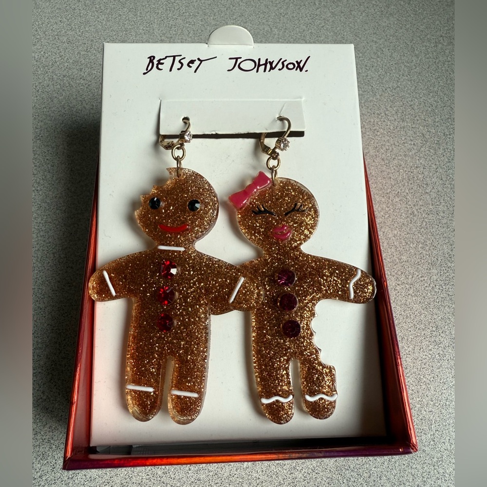 Betsey Johnson Glittery Gingerbread Dangle Earrings